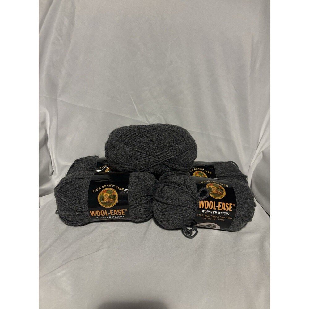 Lion Wool-Ease Worsted Weight Yarn Lot of 5, 152 Oxford Grey, Wool/Acrylic